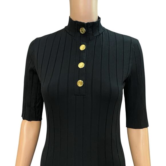 Zara Ribbed Knit Midi Dress Medium Bodycon Mock Neck Half Sleeve Preppy Classic - Picture 2 of 10